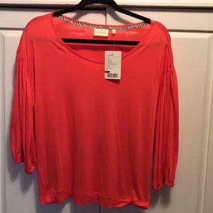 NEW DELETTA ANTHROPOLOGIE CORAL/ORANGE SZ SMALL FLOUNCE SLEEVE